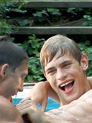 Three hot young jocks Dolph Lambert, Kris Evans and Sascha Chaykin have sex
