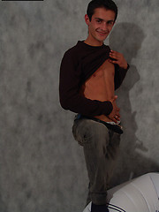 Skinny twink Jon bares the meaty love rod hiding under his baggy boxers