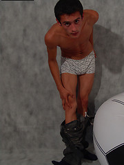 Skinny twink Jon bares the meaty love rod hiding under his baggy boxers
