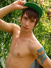 Pierced emo boy has adult casting at the backyard