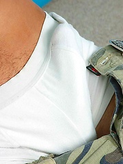 Ross plays with his uncut cock and squeezes out a load of cum in his hand for eating