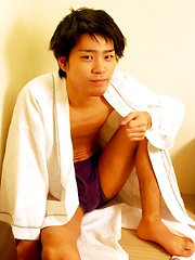 20 year old Japanese twink in the shower with his already hard dick