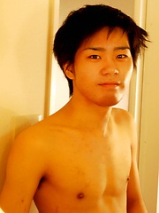 20 year old Japanese twink in the shower with his already hard dick