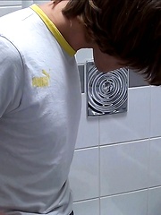 Jerking off in public wc